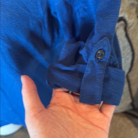 LOFT Blue Fitted Ruched Cuffed Sleeve Blouse - Picture 3 of 3